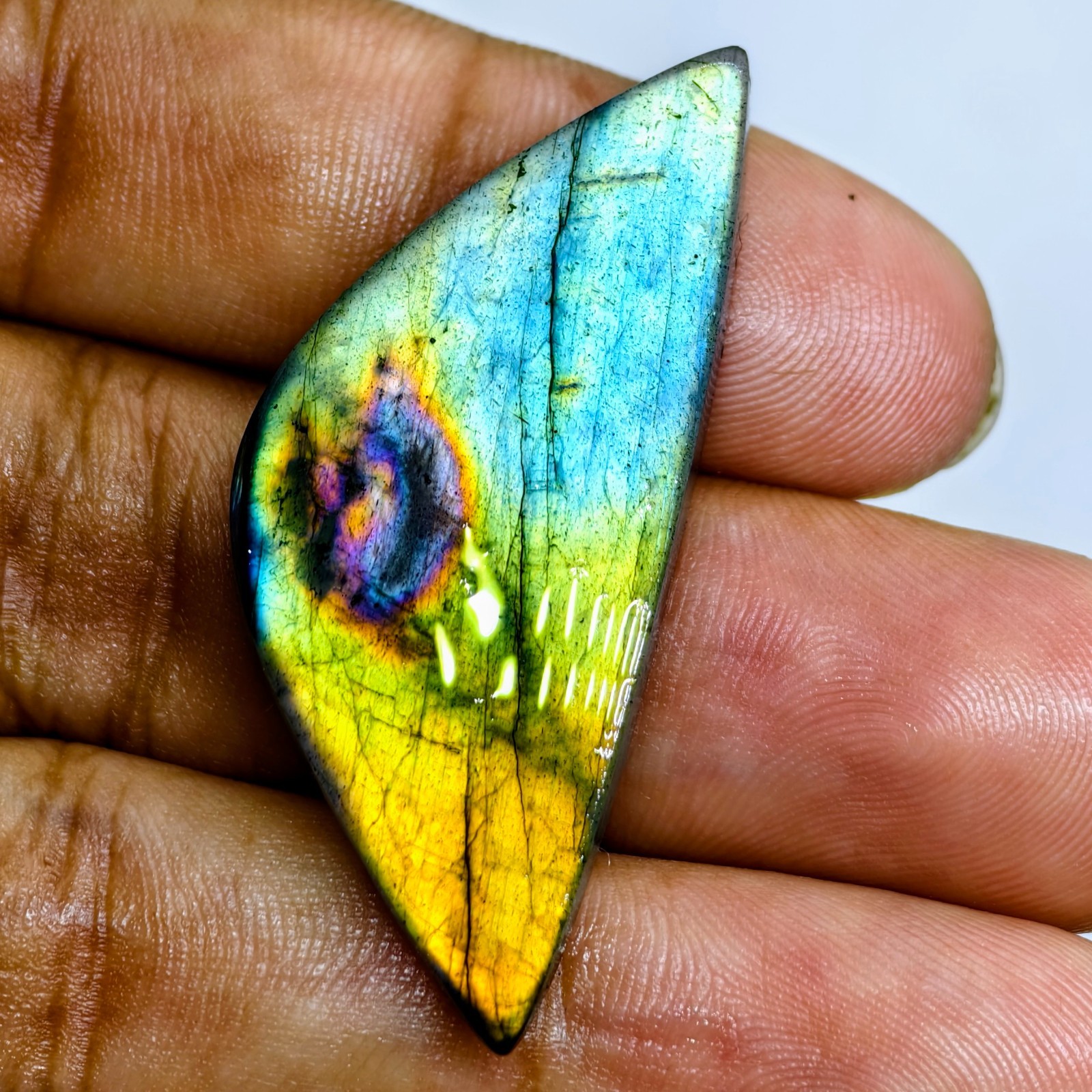 36 Cts Natural Labradorite Cabochon Gemstone For Jewelry 43.9×18.7×6.1 MM