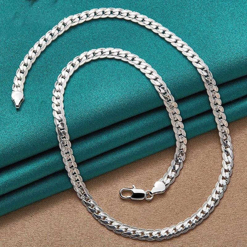 925 Sterling Silver 6mm Side Chain 16/18/20/22/24 Inch Necklace For Women Man