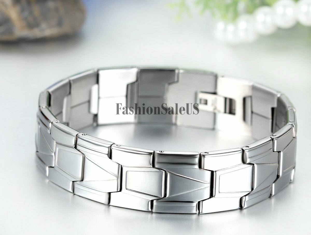 Mens Classic Link Stainless Steel Bracelet Silver Black Chain Bangle Wristband