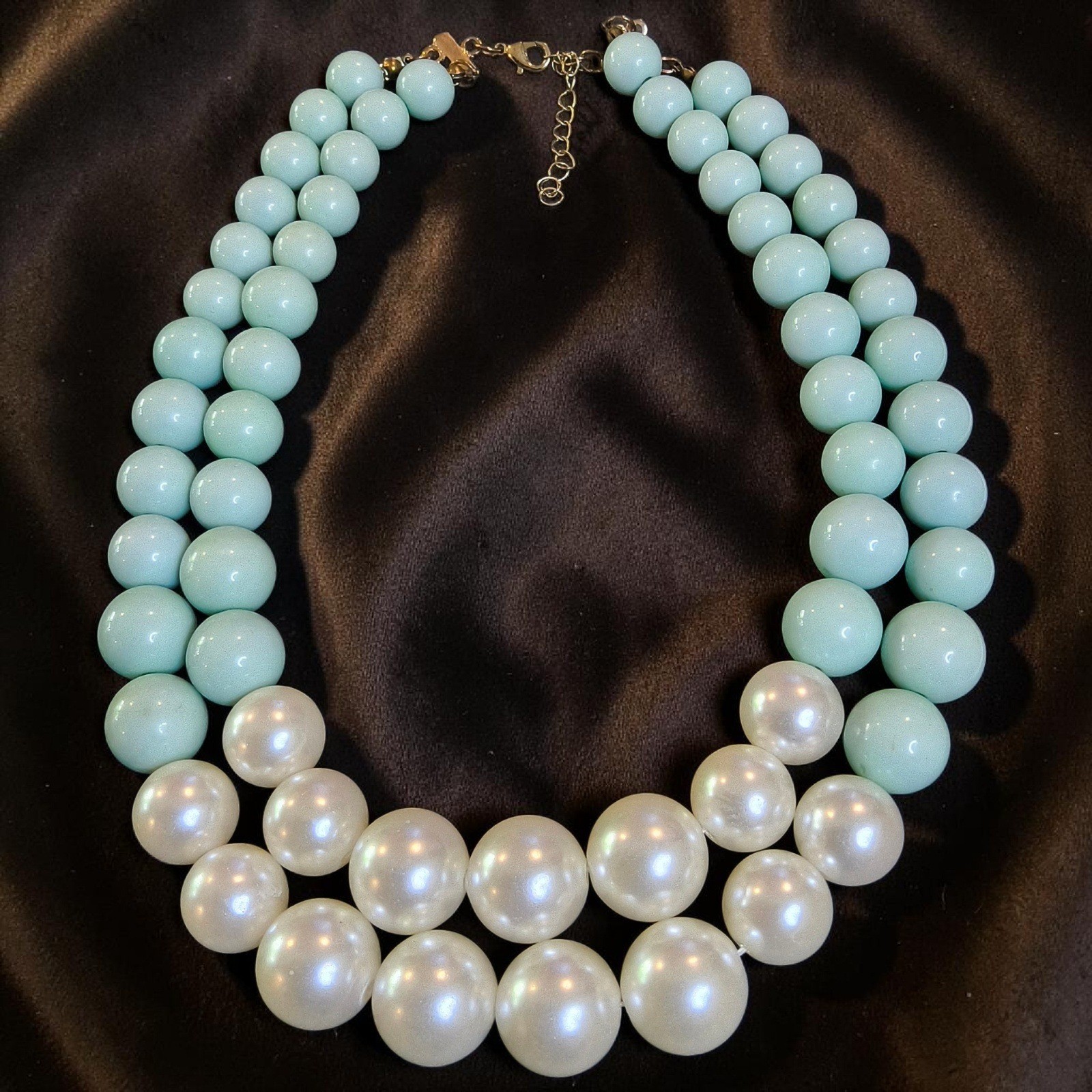 Vintage Robin Egg Blue Bubblegum Bead Faux Pearl Statement Necklace Graduated