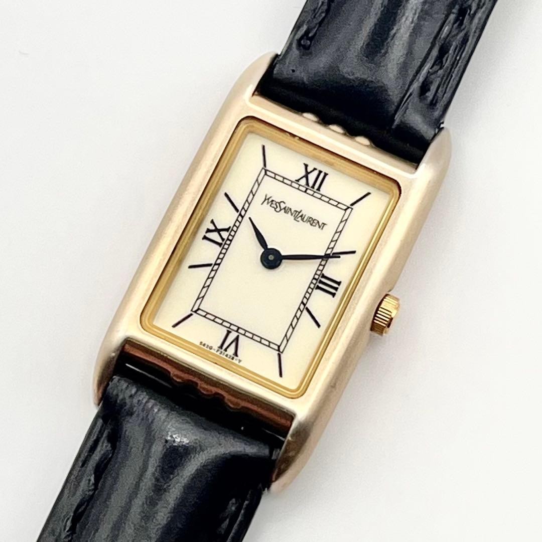 YSL Yves Saint Laurent Tank 5420-F46860 White Quartz Watch Japan 0712157