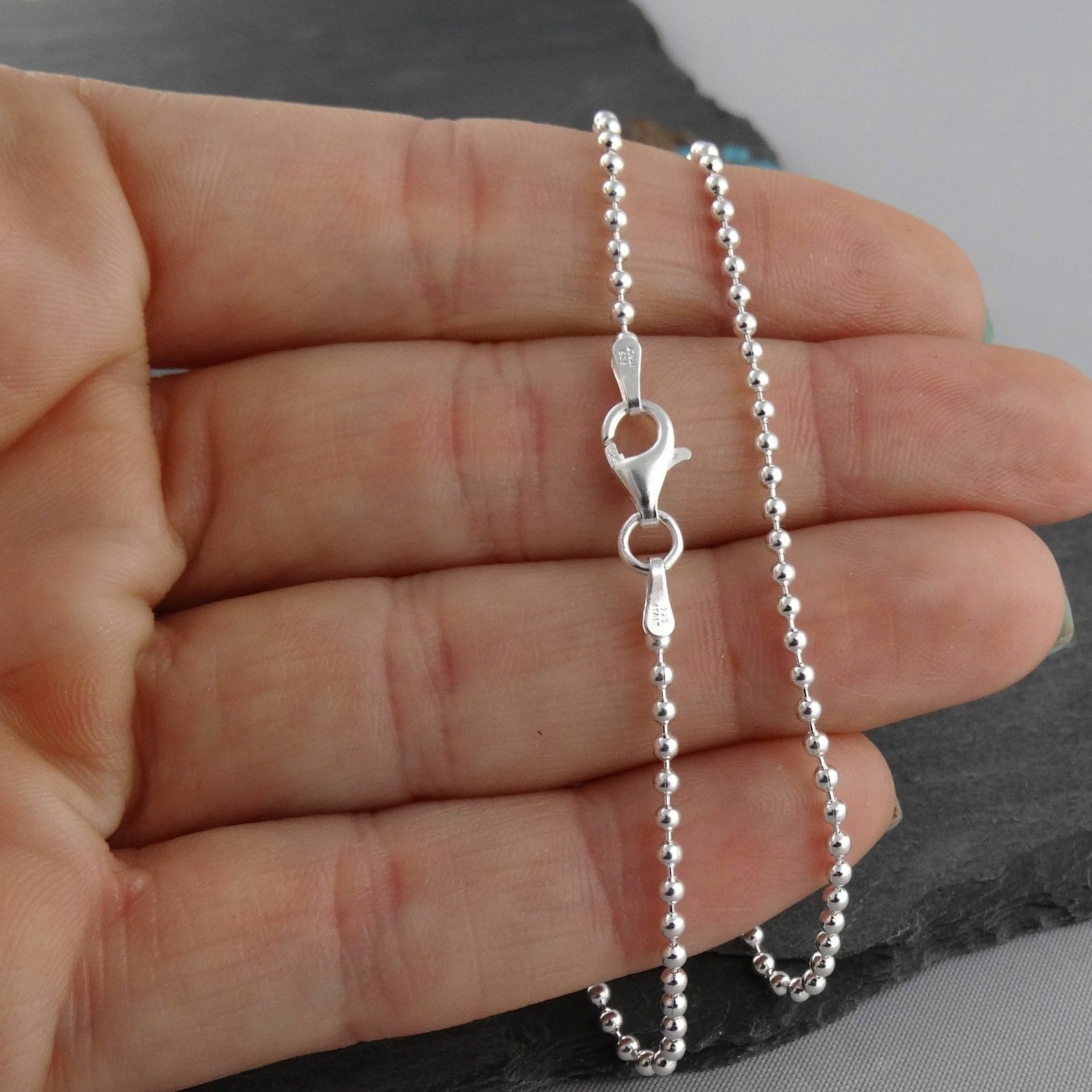 1.8mm Ball Bead Chain Necklace – 925 Sterling Silver – Lobster Clasp NEW