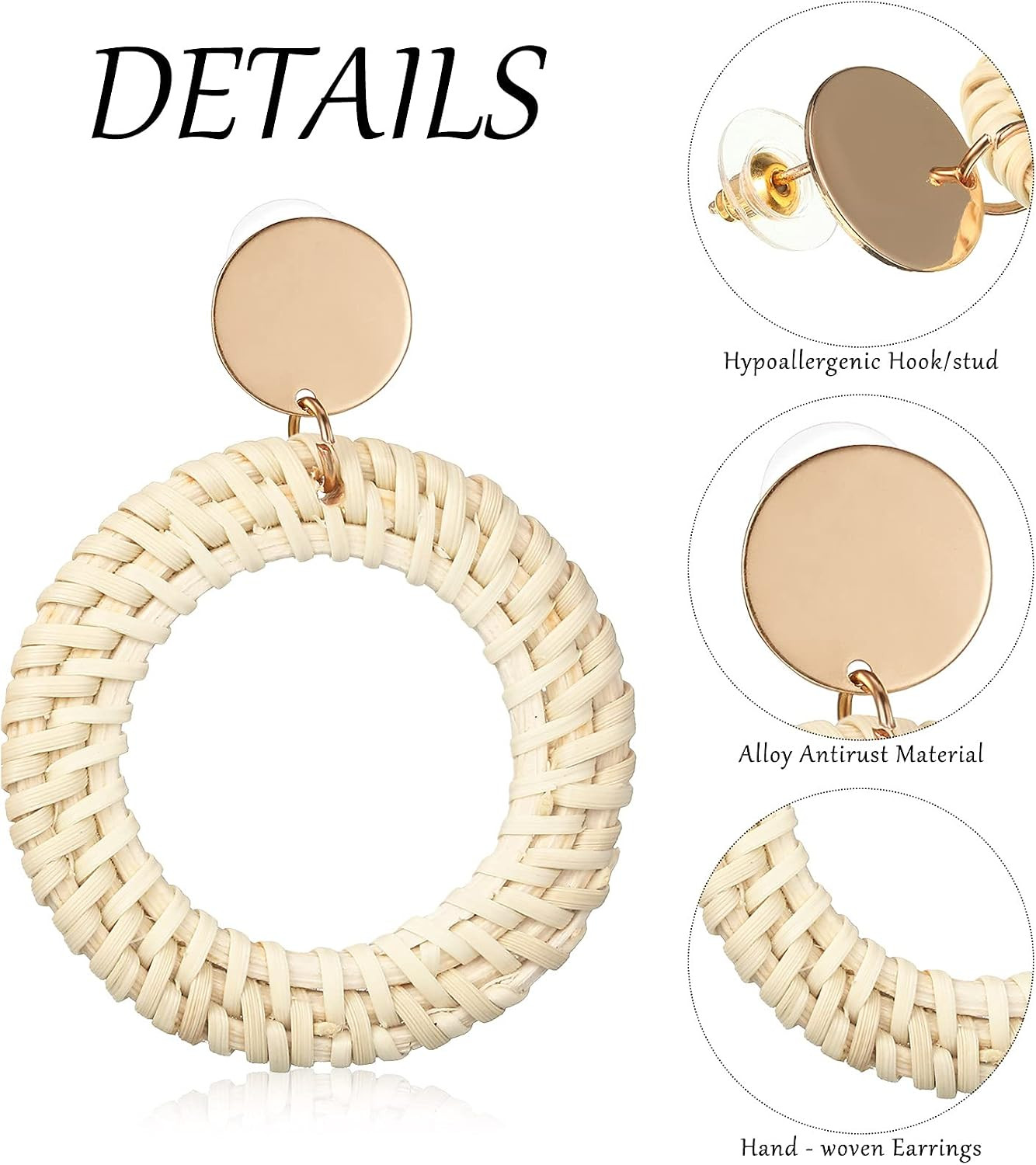 6 Pair Bohemian Earrings Rattan Earrings Straw Tassel Fashion Geometric for Wome