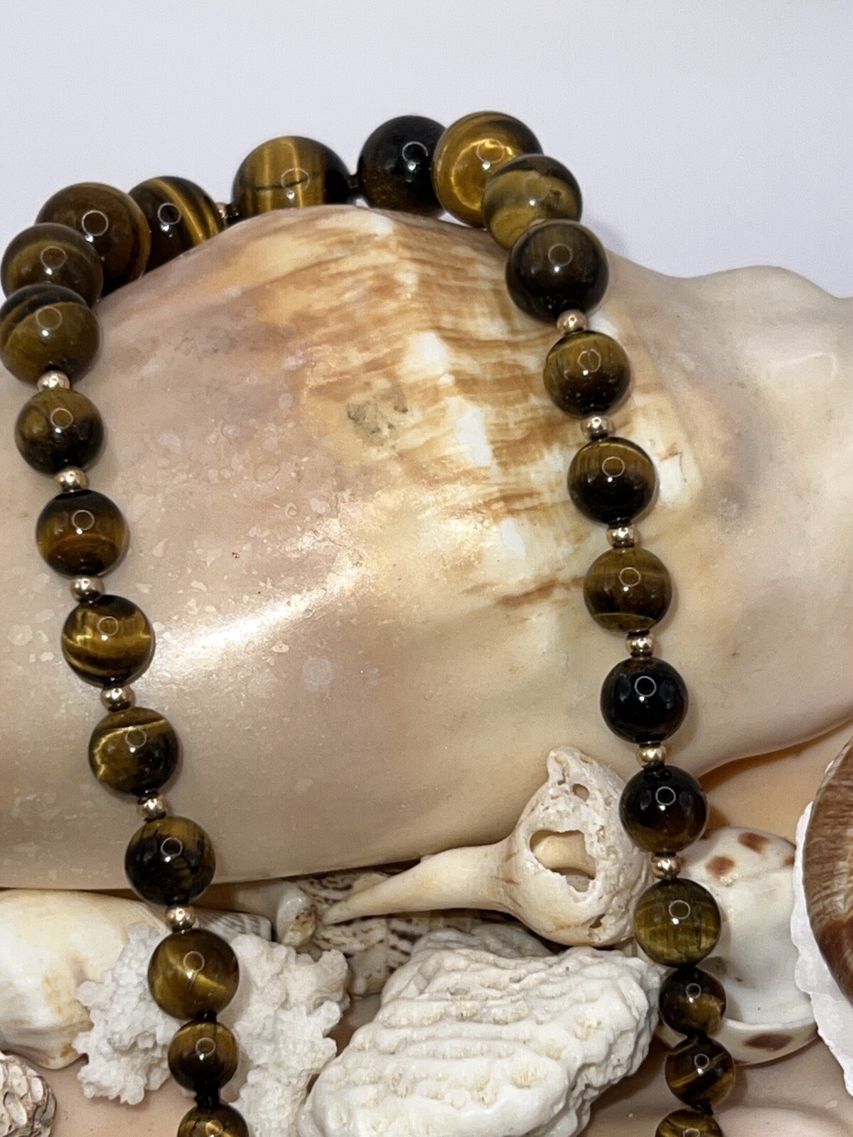 Vintage 10k Yellow Gold Graduated Tigers Eye Bead Necklace 16 Inch 42g Clasp