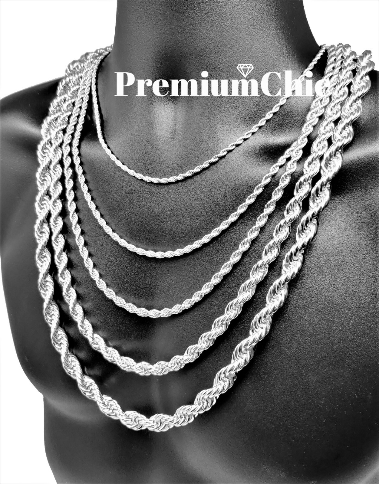 Rope Chain Necklace 3mm to 10mm 16″ to 30″ 14K Gold Plated Mens Hip Hop Jewelry