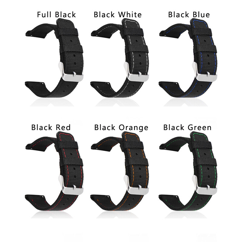 Stitching Black Nylon Strap Canvas Fabric Watch Band 20 22 18 24mm Generic Belt