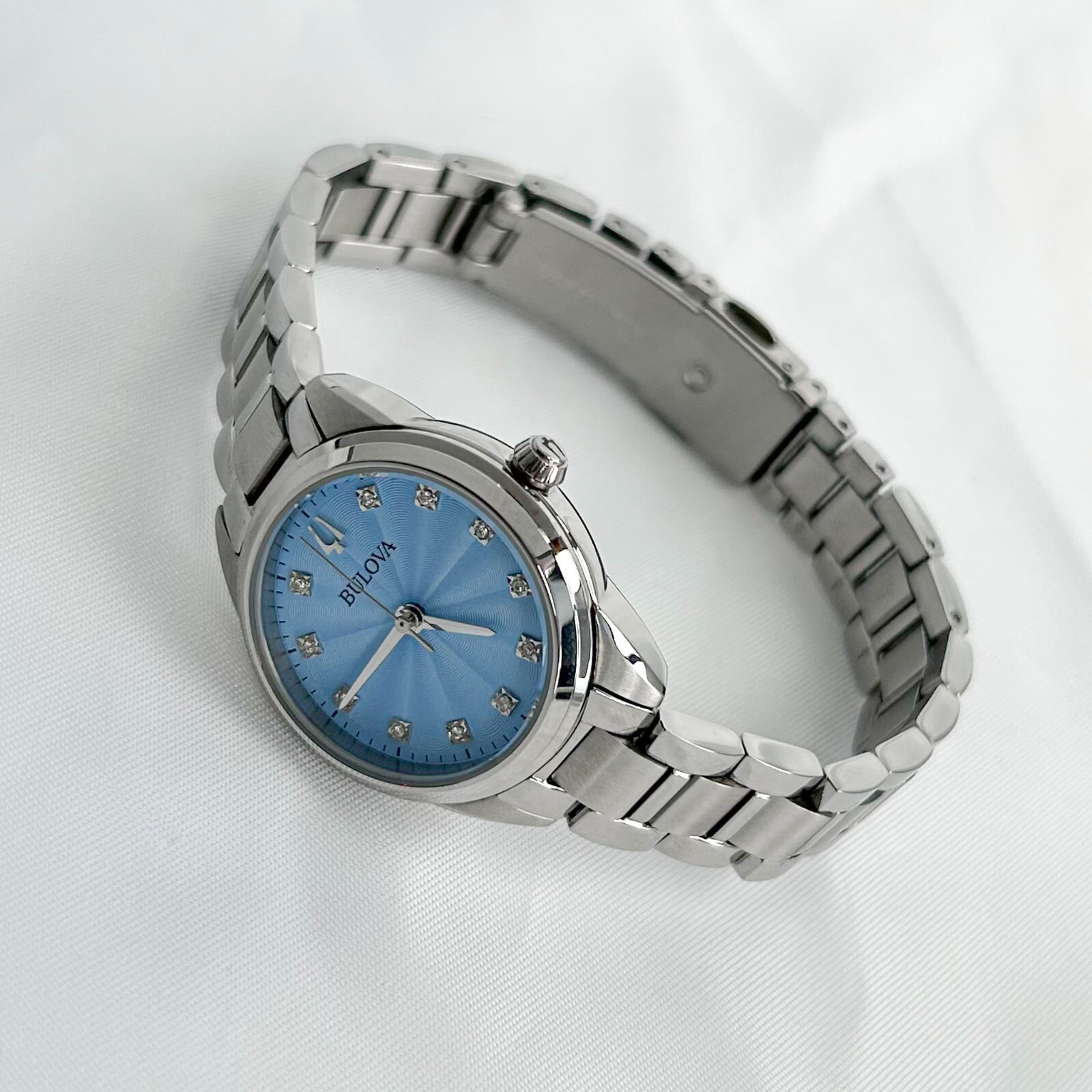 Bulova Sutton Diamond Blue Dial 96P250 Women’s 28mm Quartz Watch-New w/box