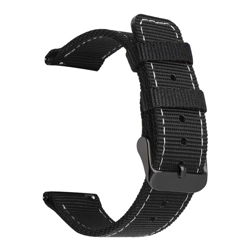 Stitching Black Nylon Strap Canvas Fabric Watch Band 20 22 18 24mm Generic Belt
