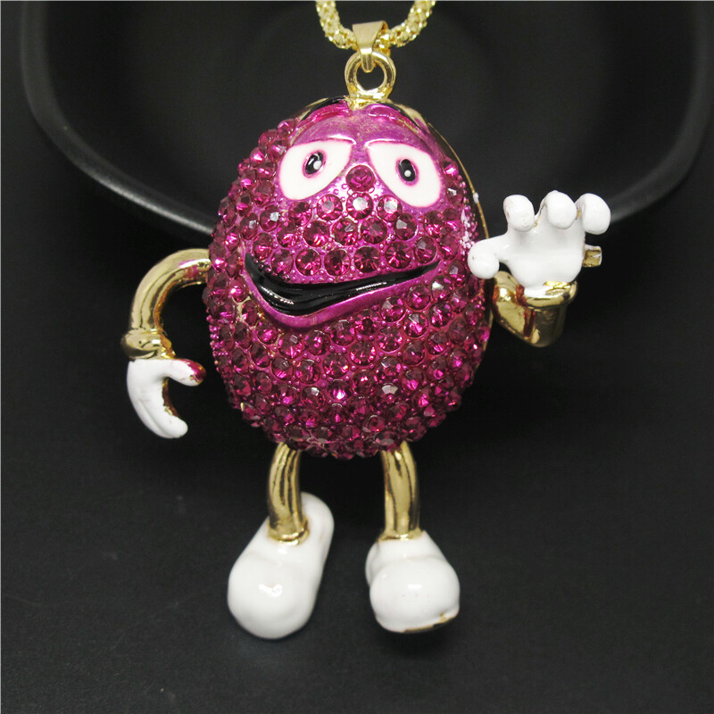 Fashion Women Rose red Mr. Lovely Chocolate Crystal Enamel Sweater Necklace