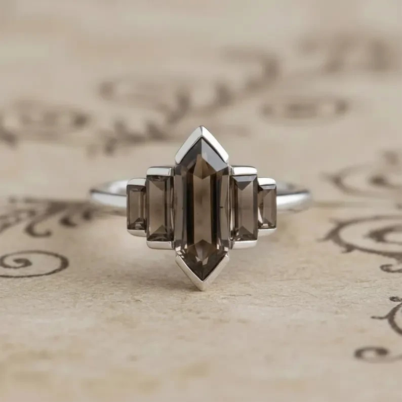 Smoky Quartz Gemstone Handmade Statement Ring 925 Sterling Silver Jewelry Gift