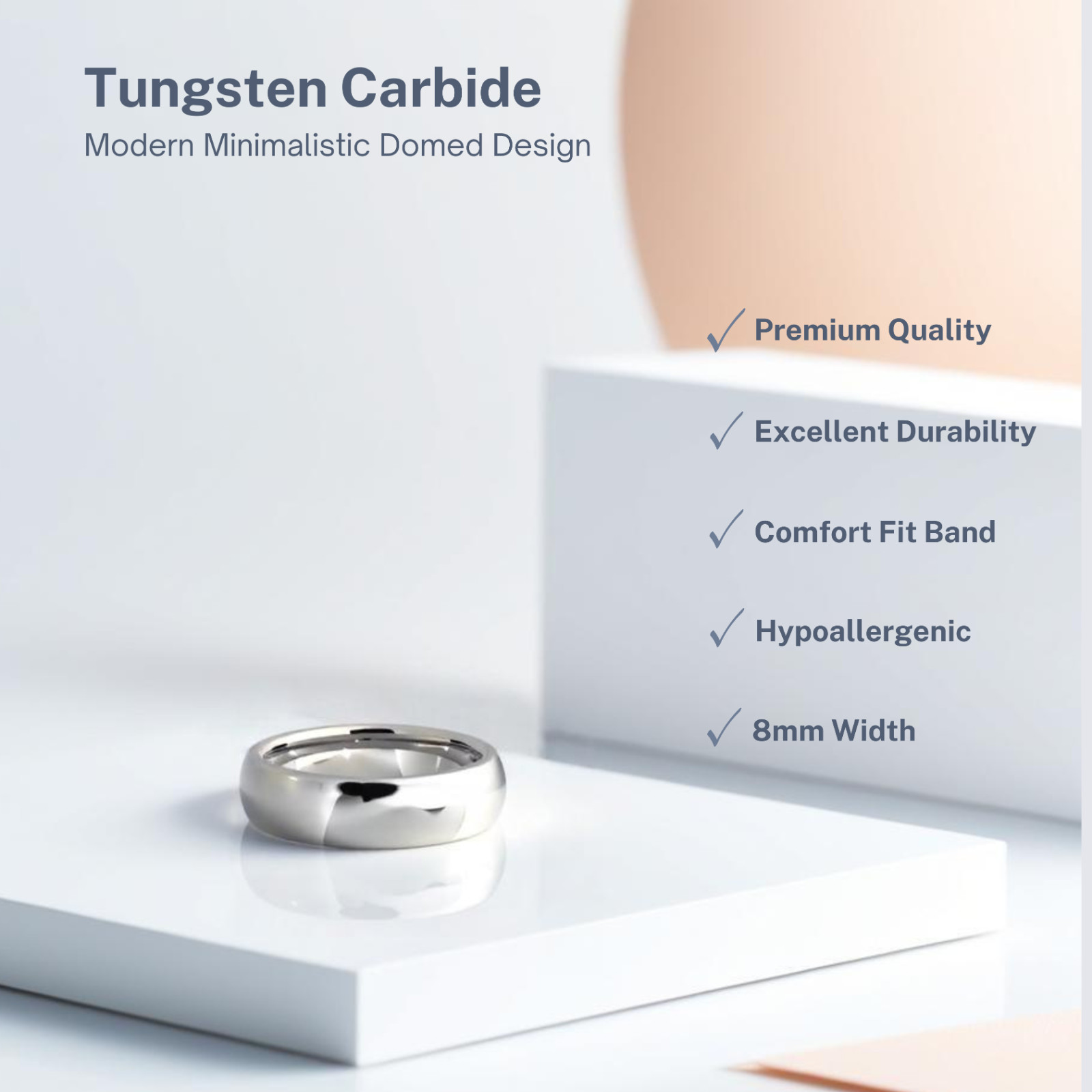Silver Tungsten Carbide Dome Wedding Band Mens Womens Comfort Fit Promise Ring