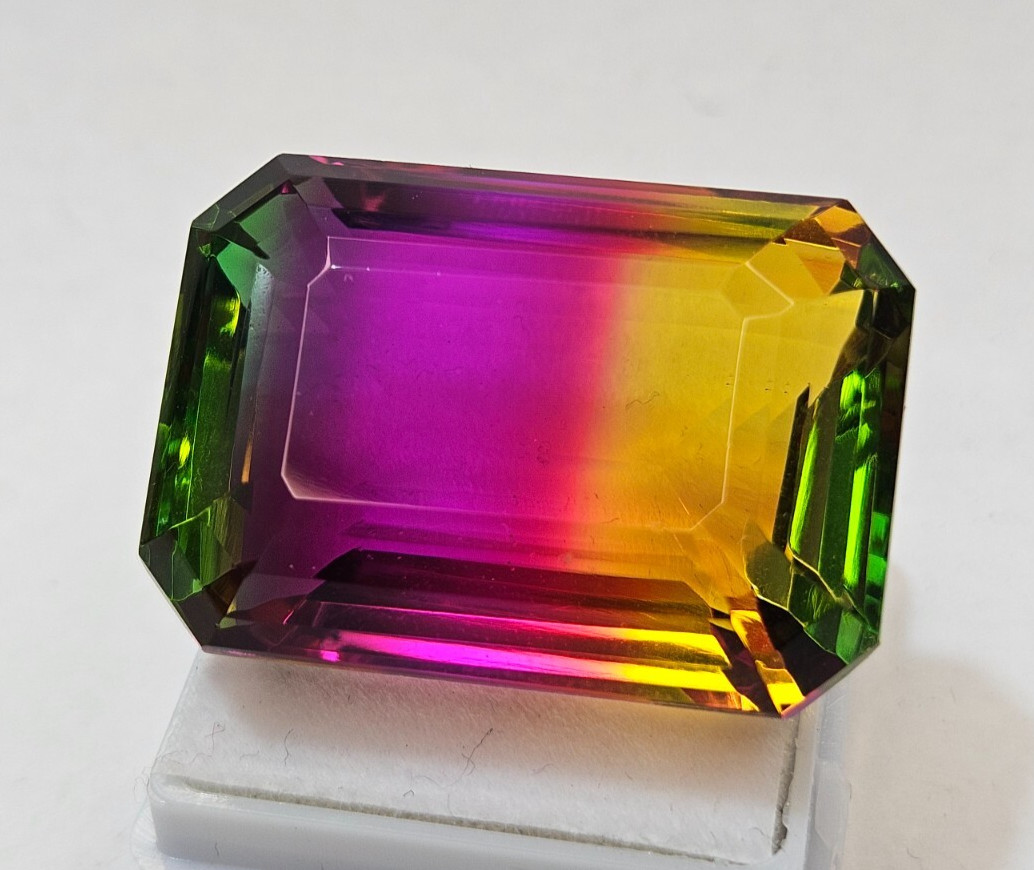 Bi-Colour Natural Tourmaline Emerald Cut 80+ Ct Loose Certified Quality Gemstone