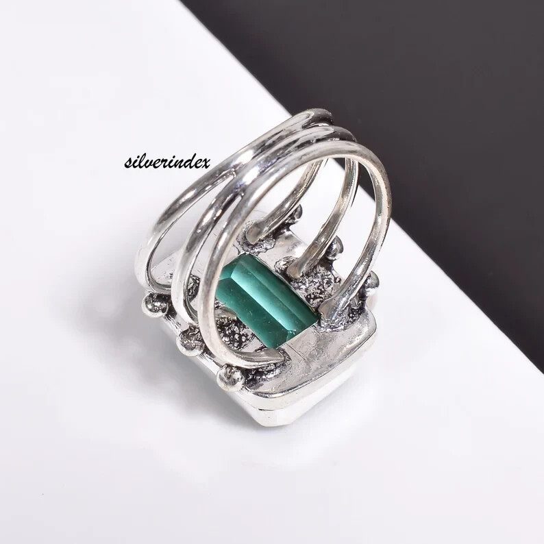 Natural Aquamarine 925 Sterling Silver Band& Statement Ring Handmade All Size