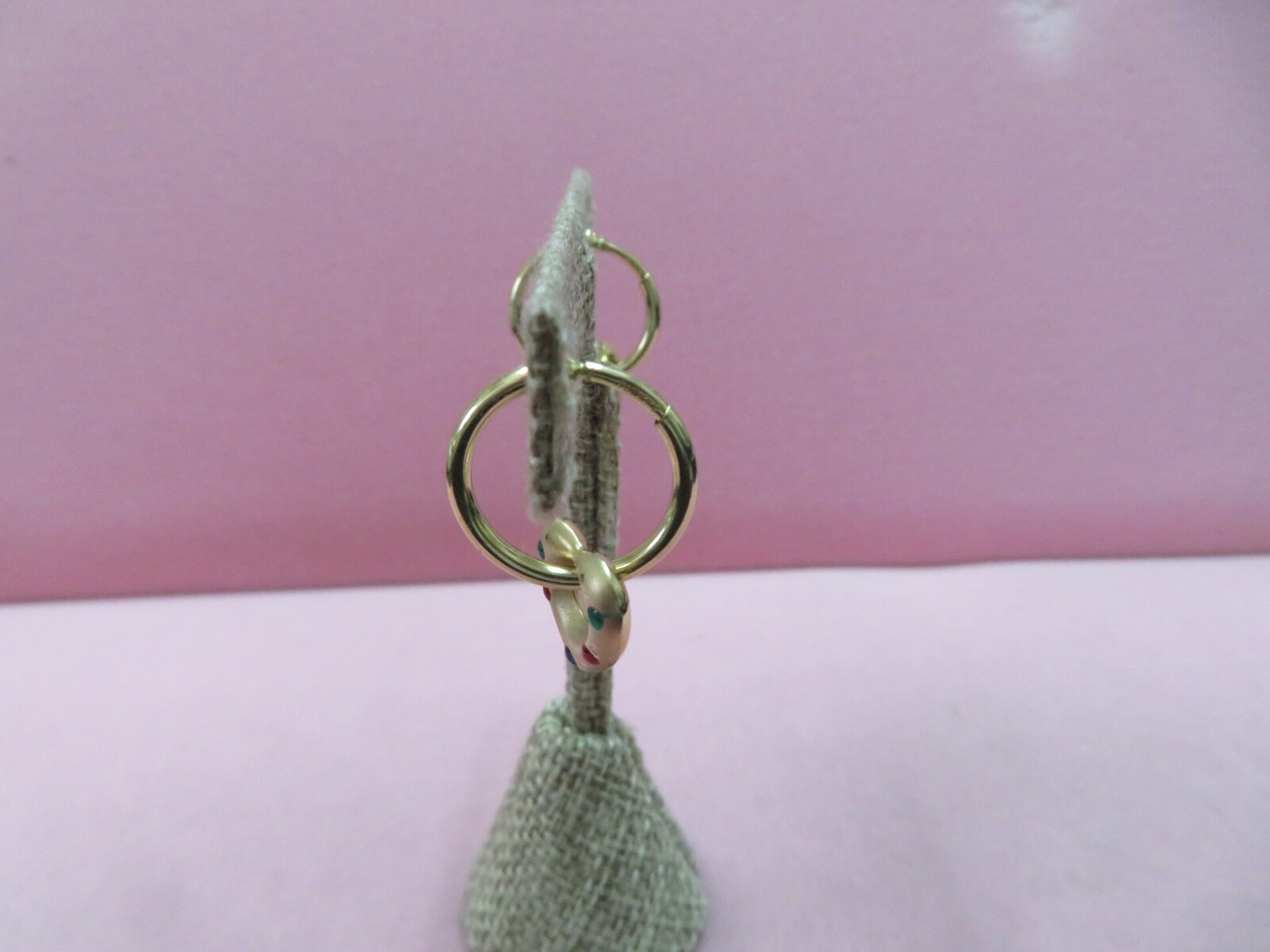 14k Pure Y. Gold None Pieced Hoop Earrings w. Heart Charm 2.52 G (#378)