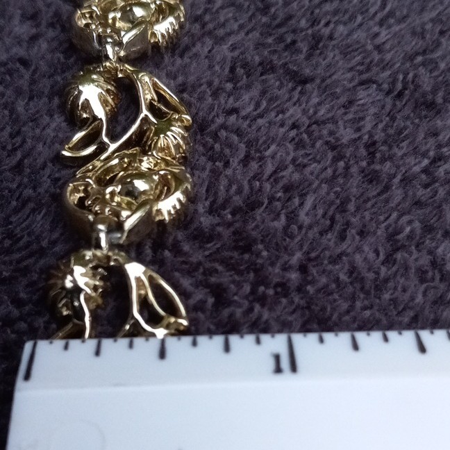 Gold Tone Link Chain Bracelet Amber Orange Round Stones w/ Clasp 7 in