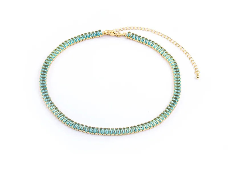 Classic Colorful Tennis Necklace Men and Women Rectangular Full Zircon.