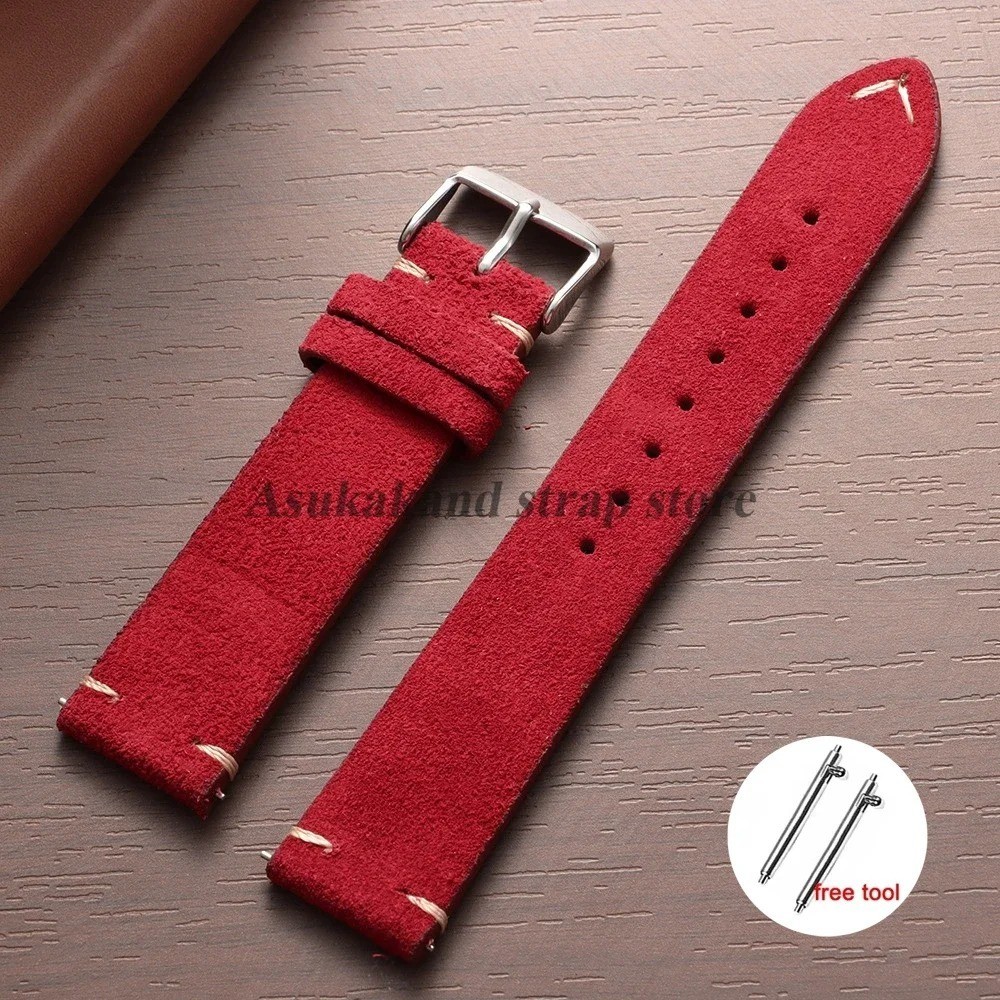 18 19 20 21 22 MM Soft Suede Leather Vintage Strap Watch Band Quick Release