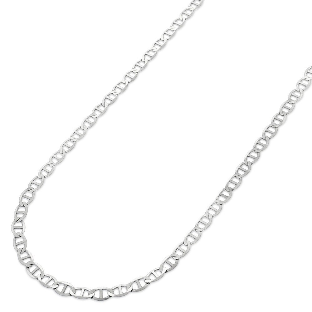 Italian .925 Sterling Silver 3.5MM Flat Mariner Link Chain Necklace 18″ – 36″