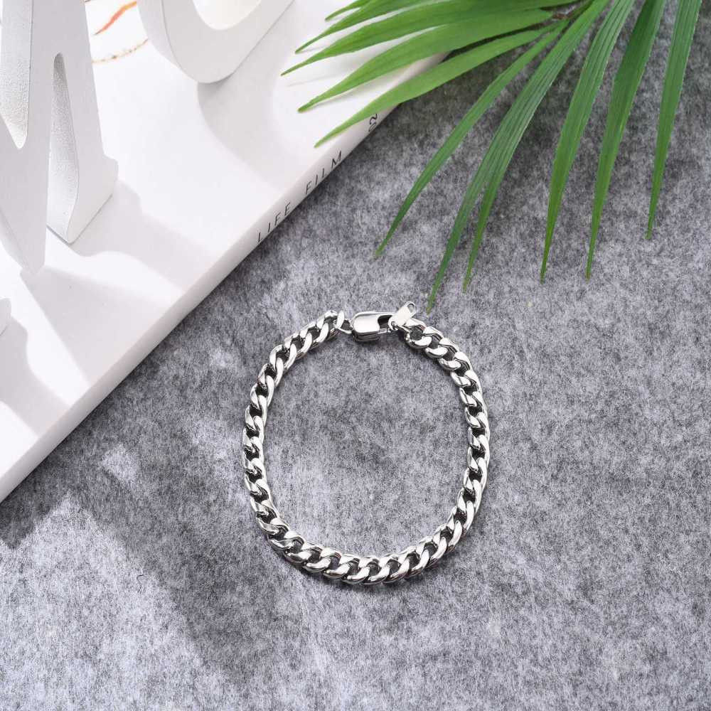 7MM Silver Stainless Steel Curb Cuban Link Chain Bracelet Unisex Women Men Z164