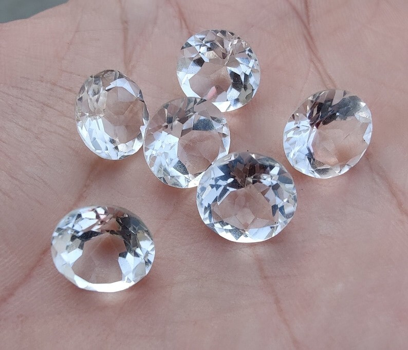 Natural Crystal Quartz Round Faceted Cut Loose Gemstones for Jewelry Making