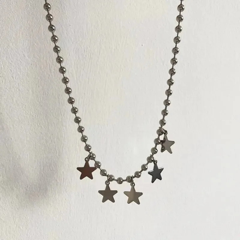 Titanium Steel Star Pendant Necklace for Men Women Y2K Hip Hop Beads Chains Chok