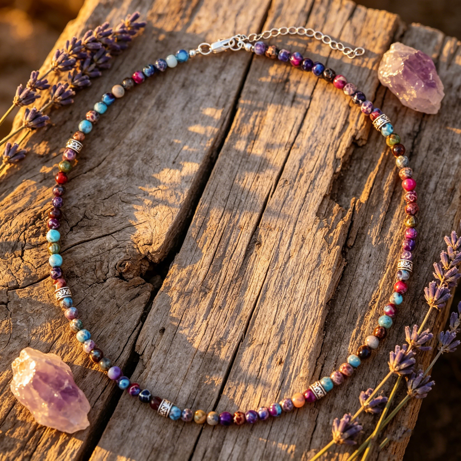 Multicolor Chakra Stone Beaded Choker Necklace Boho Healing Jewelry For Women