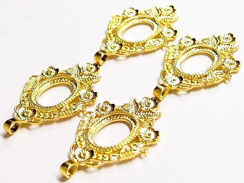 4 of 30x22mm Shiny Gold Flower and Leaf Pendant Settings, For Cameos, Cabs Glass