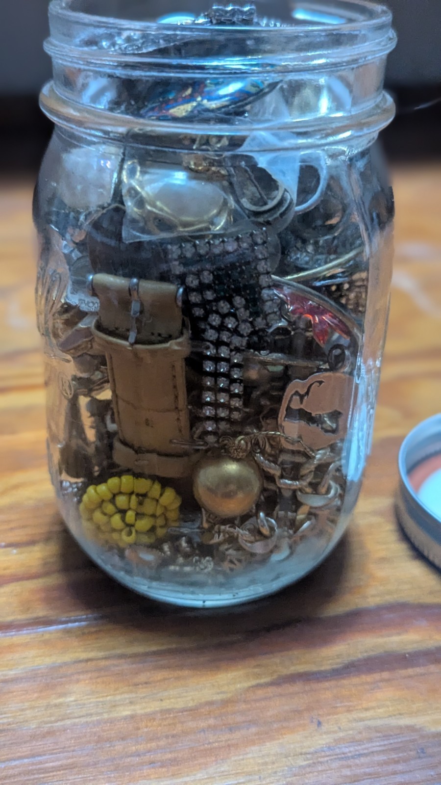 Unsearched Vintage Jewelry Lot Mason Jar Brooches Chains Beads Estate