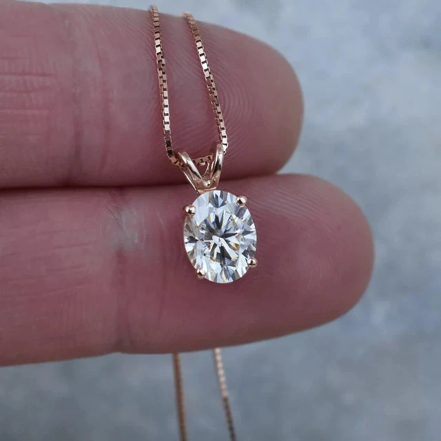 1.00 CT Oval Cut Lab created Diamond Women’s Necklace 14K Rose Gold