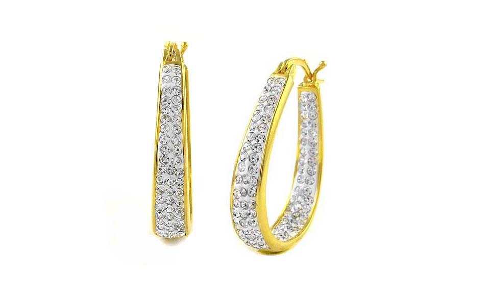 Women’s 18Kt Gold Plated Austrian Crystal Inside Outside Hoop