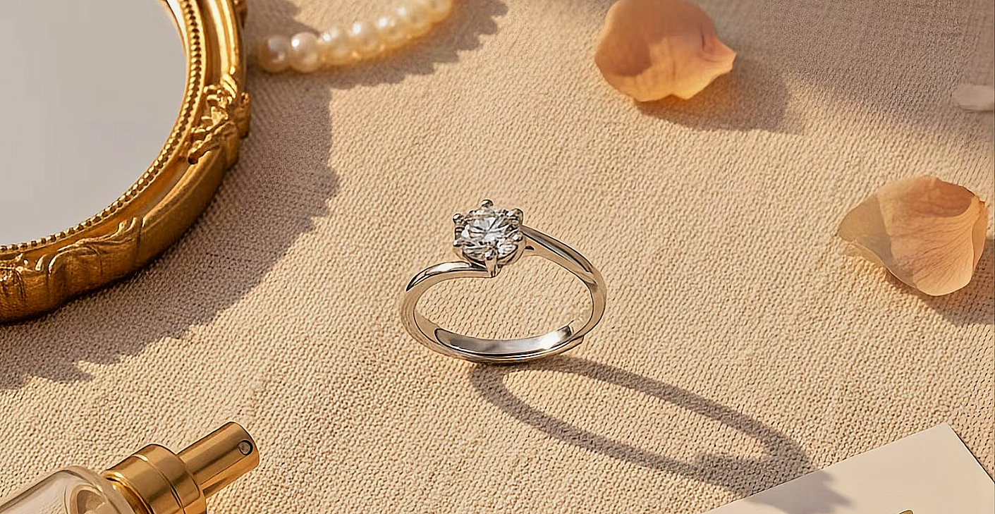 925 Silver Diamond Moissanite Solitaire Ring Women Adjustable Minimalist Gift
