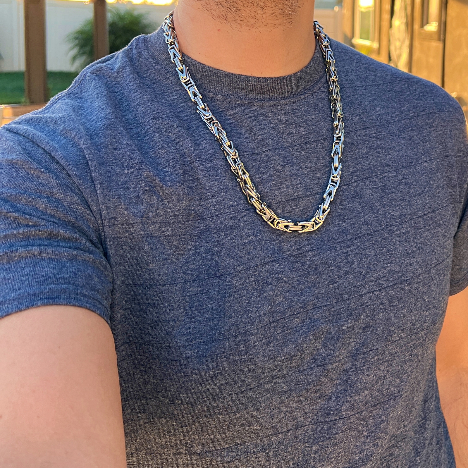 Men’s Stainless Steel Classic Byzantine Link Chain Necklace 24″ inch x 9MM Thick