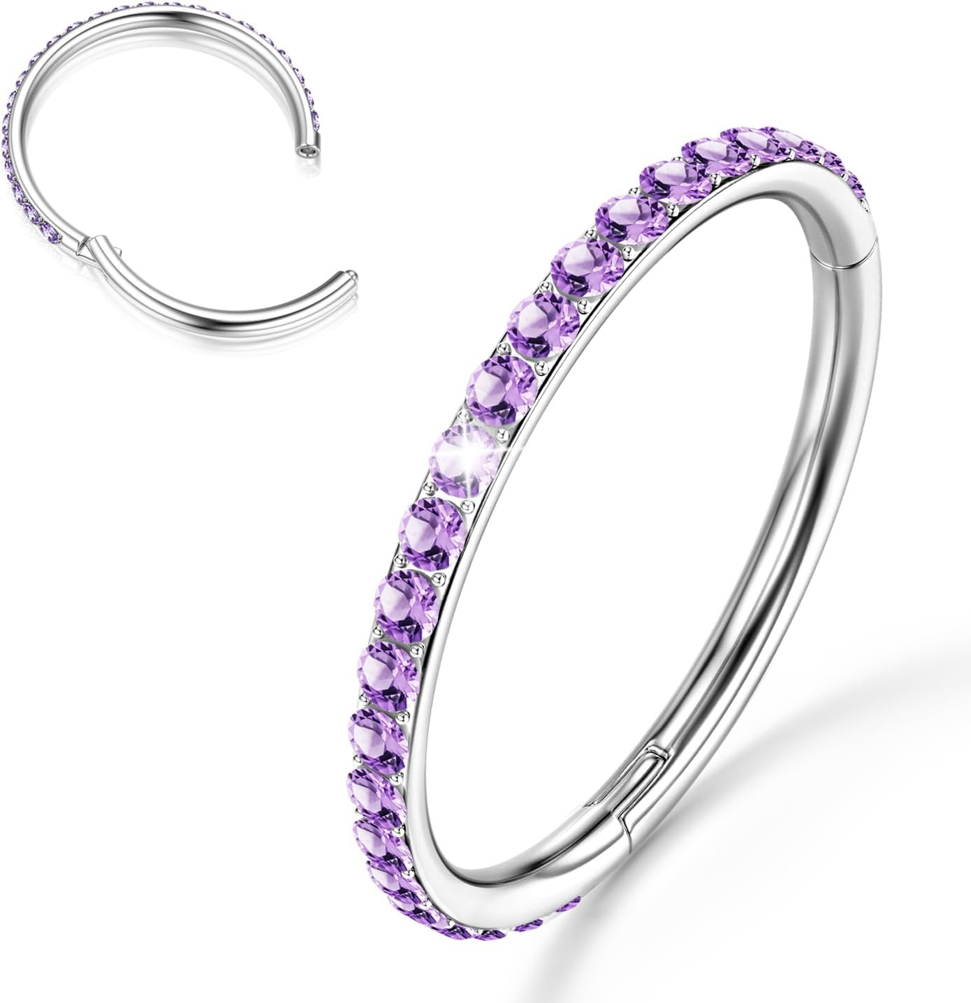 CZ Nose Rings Hoop – 316L Surgical Steel Body Piercing Hoop Clicker 20/18/16G Ea