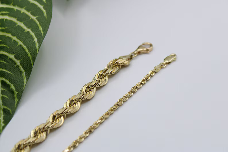Men’s 10K Yellow Gold Rope Chain Wrist Bracelet 7″, 8″, 9″ – 2MM to 10MM