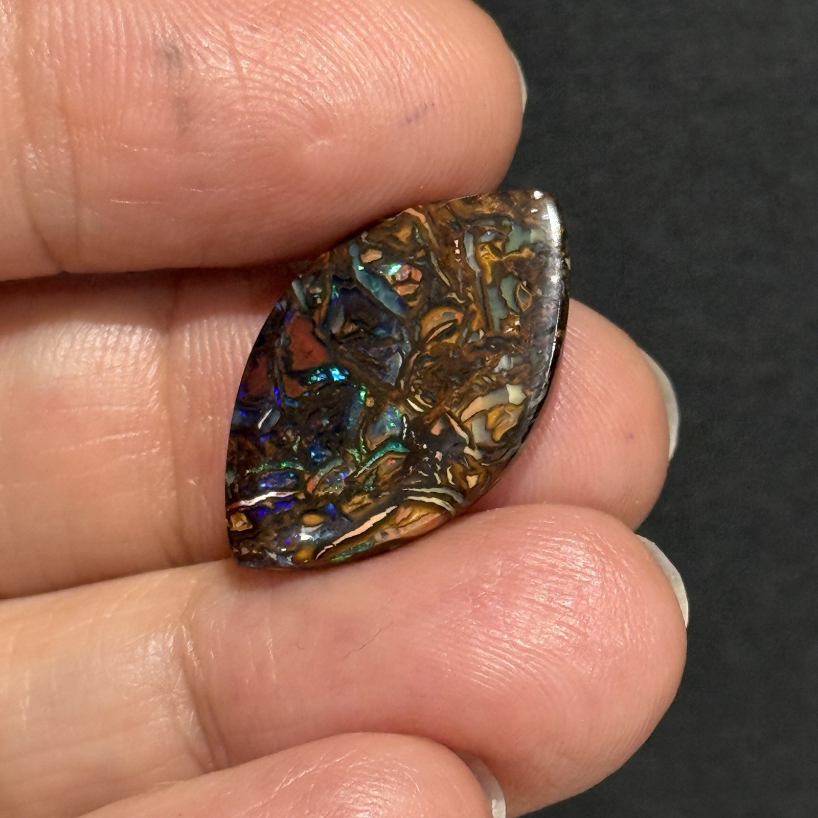 8.05ct 24×14.6×2.7mm Finely Polished Australian Koroit Boulder Opal Cabochon