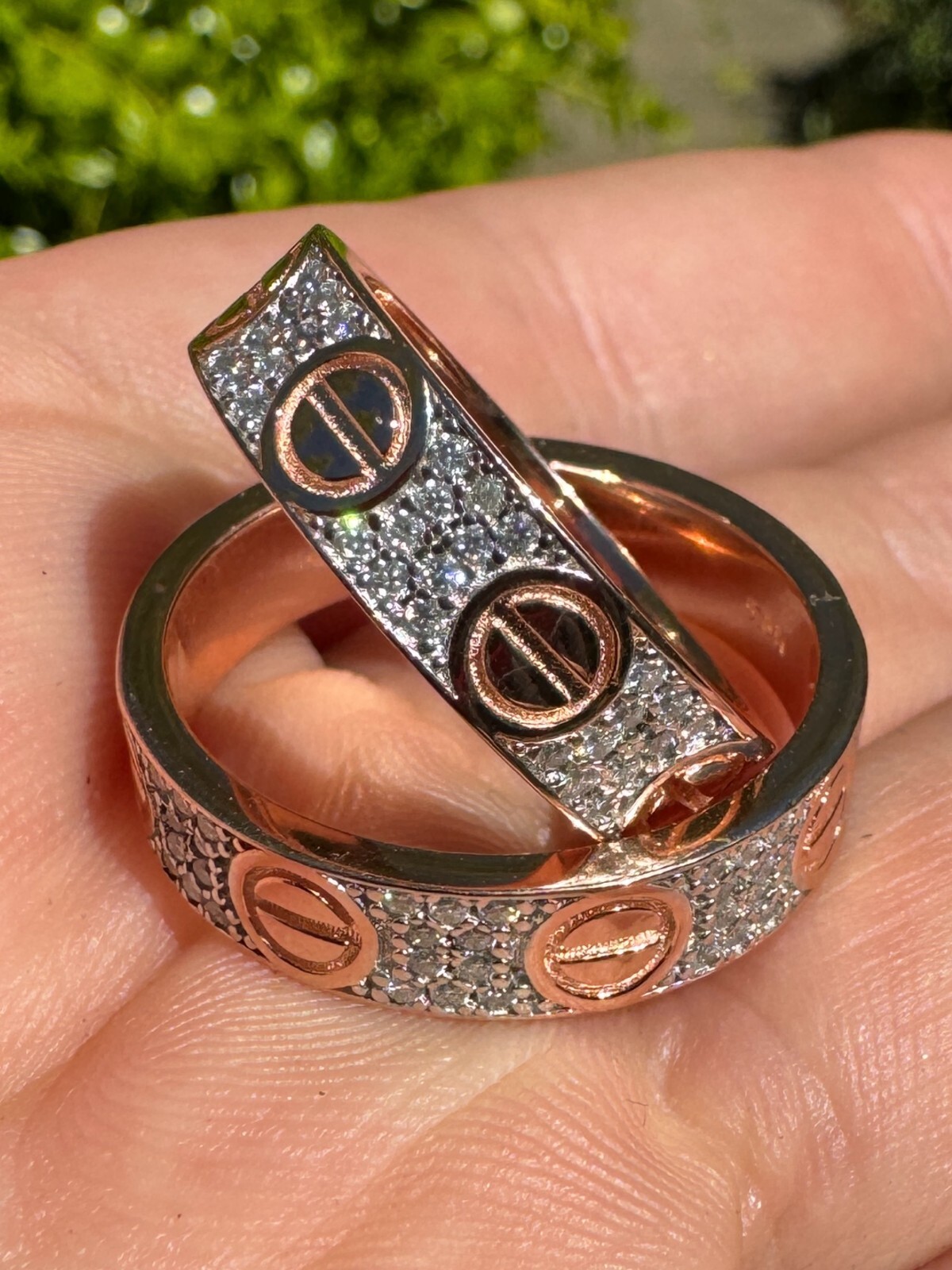 Real Iced Moissanite Eternity Band Wedding Screw Ring 14k Rose Gold 925 Silver