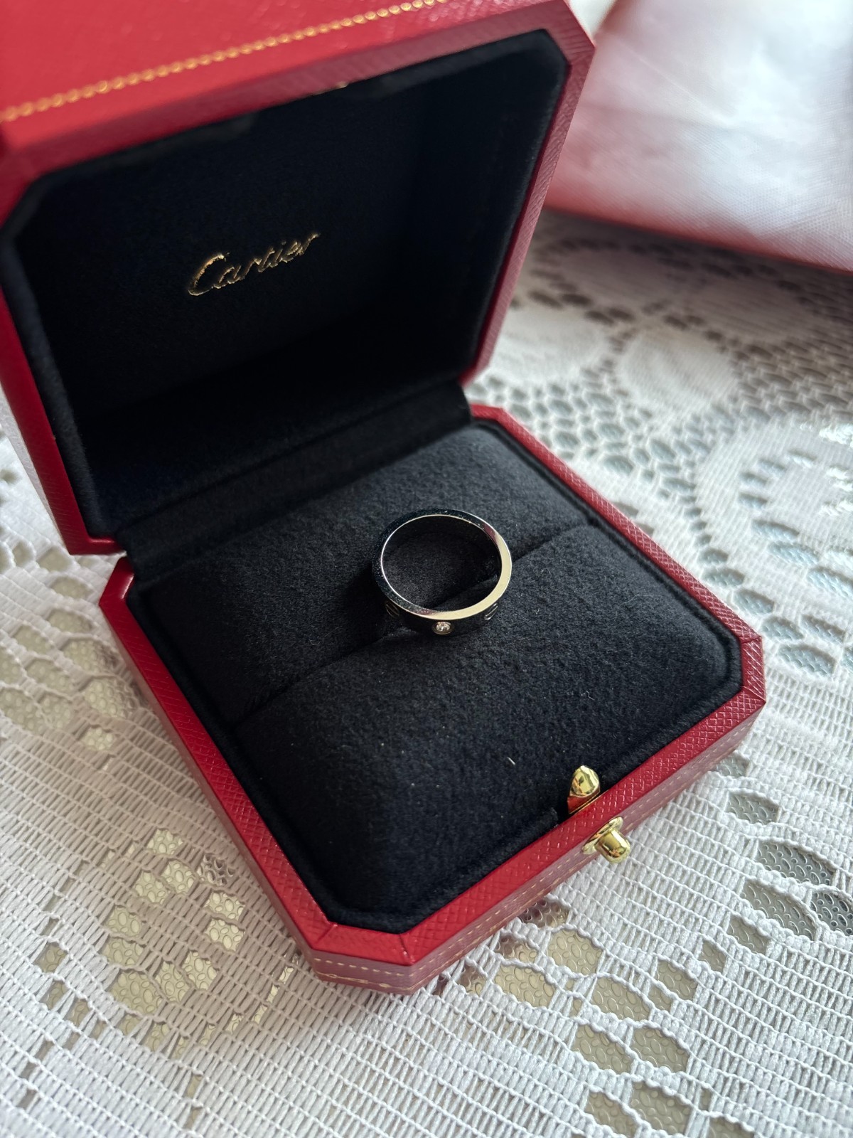 Cartier Love Ring 1 Diamond 18K White Gold Small Model Size 49 (US 5)
