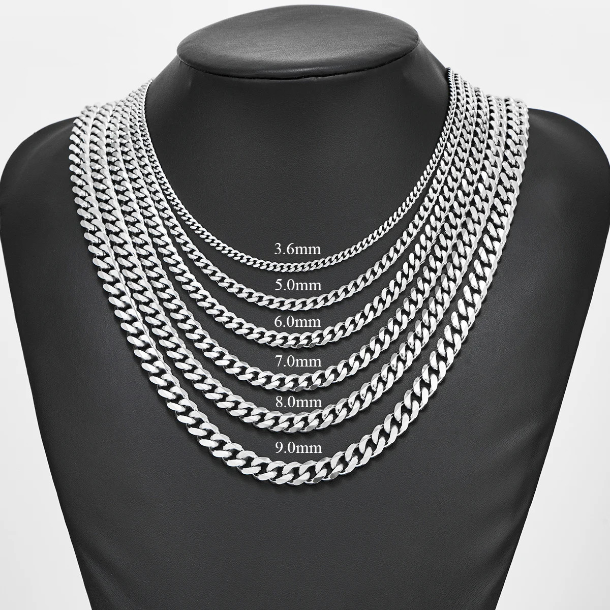 Cuban Link Chains Stainless Steel Classic Men Boy Curb Chunky Silver Color Neckl