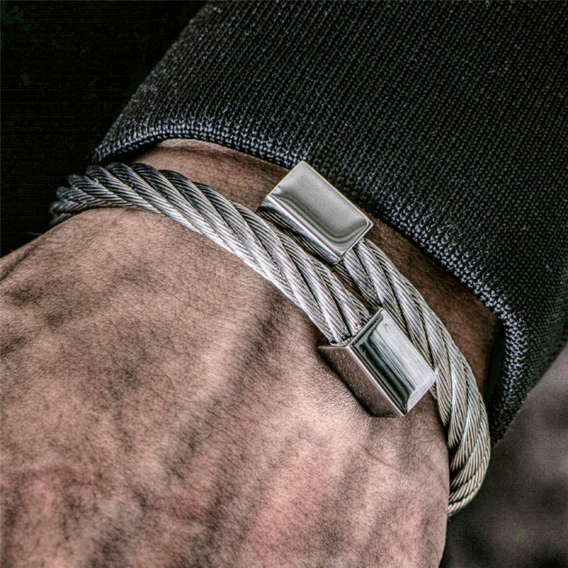 316L Stainless Steel Bangle Luxury Men Bracelets Titanium Adjustable Cuff Gifts