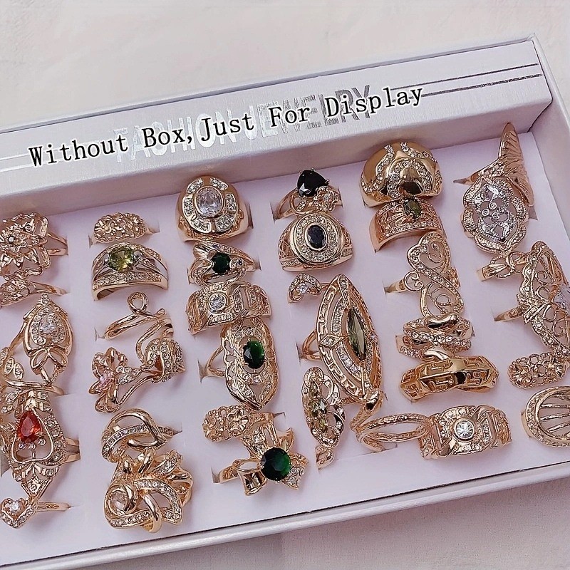 Wholesale 36pcs Rings Mixed Bulk Finger Rings Gemstones Crystal Jewelry Lot Boho