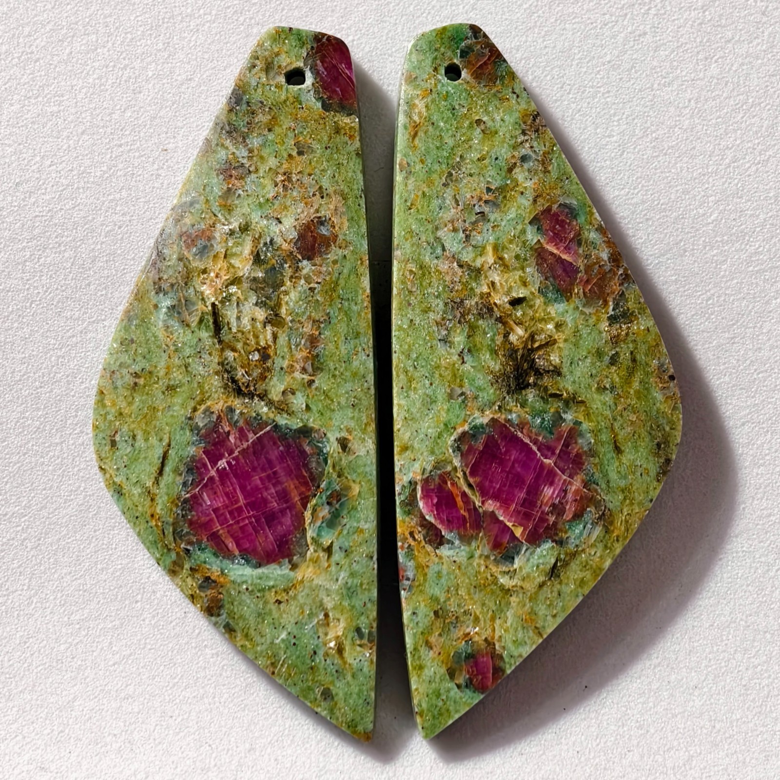 72 Cts Natural Ruby Fuchsite Drilled Pair Cabochon Gemstone 48.2 X 19.1 MM