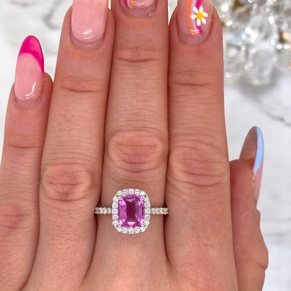 Wedding Ring 2.80 Ct Lab Grown Diamond Cushion Cut Pink Sapphire 14k White Gold