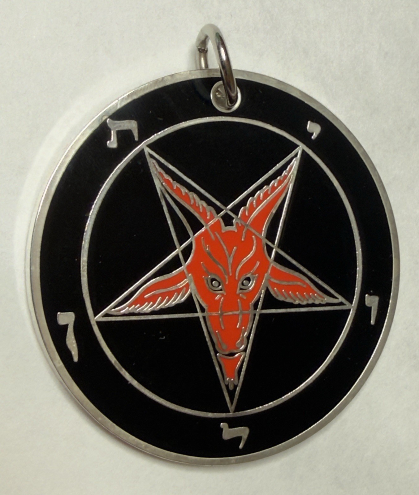 Baphomet Necklace, Red/Black and Chrome Inverted Pentagram Pendant