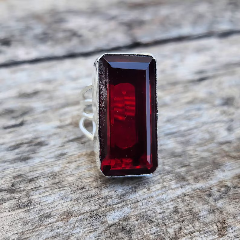 Natural Garnet 925 Sterling Silver Band& Statement Ring Handmade Ring All Size