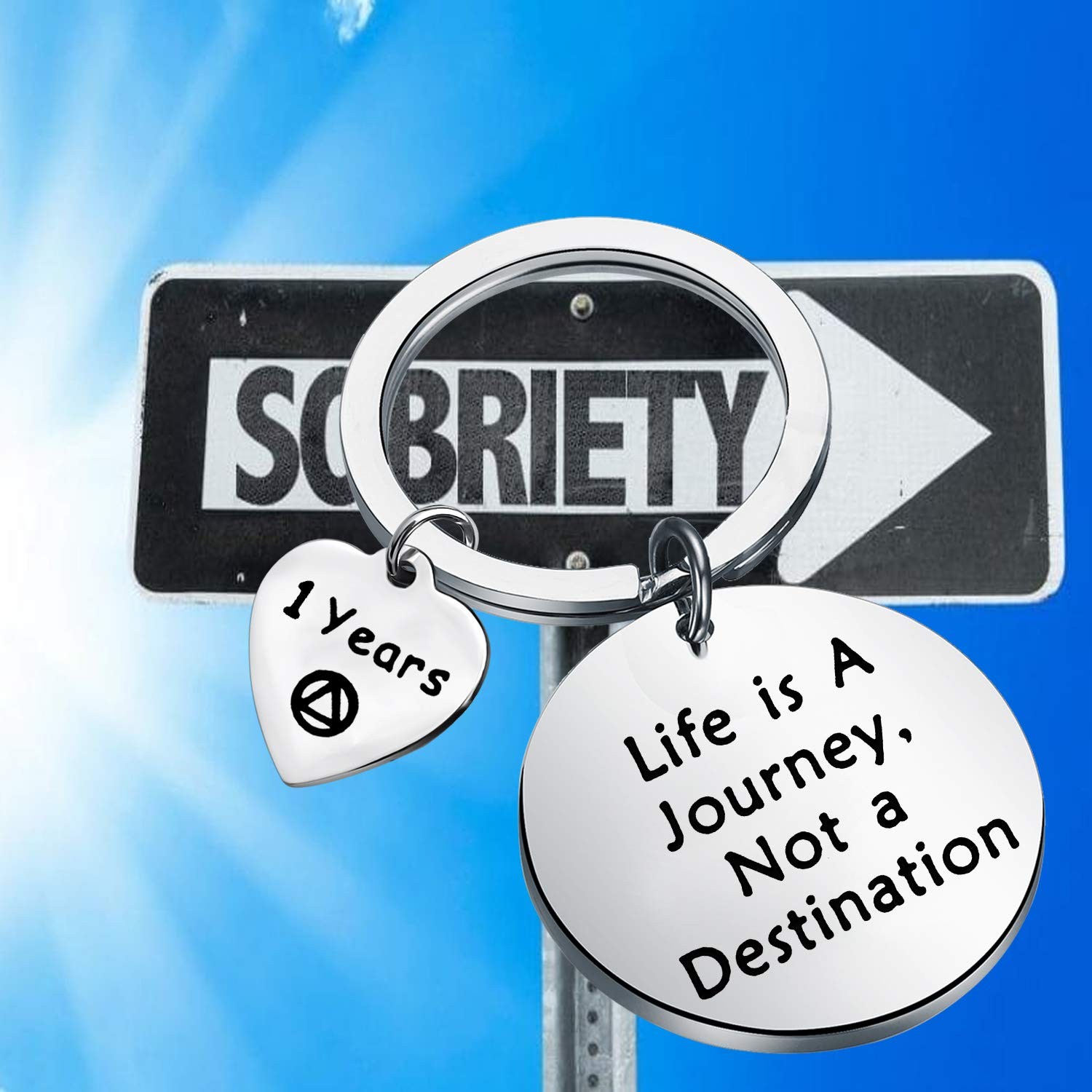 Sober Gift Sobriety Anniversary Keychain Life is Not A Destination 1 Month 6 Mon