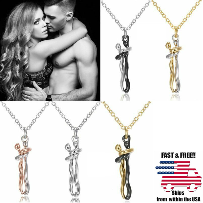 Couple Hugging Pendant Necklace Lovers Together Forever Metal Plating Love Style