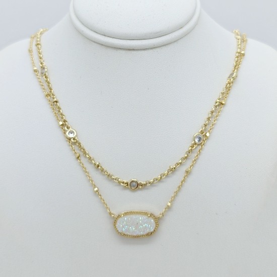 Kendra Scott Elisa Gold Crystal Multi Strand Pendant Necklace Iridescent Drusy