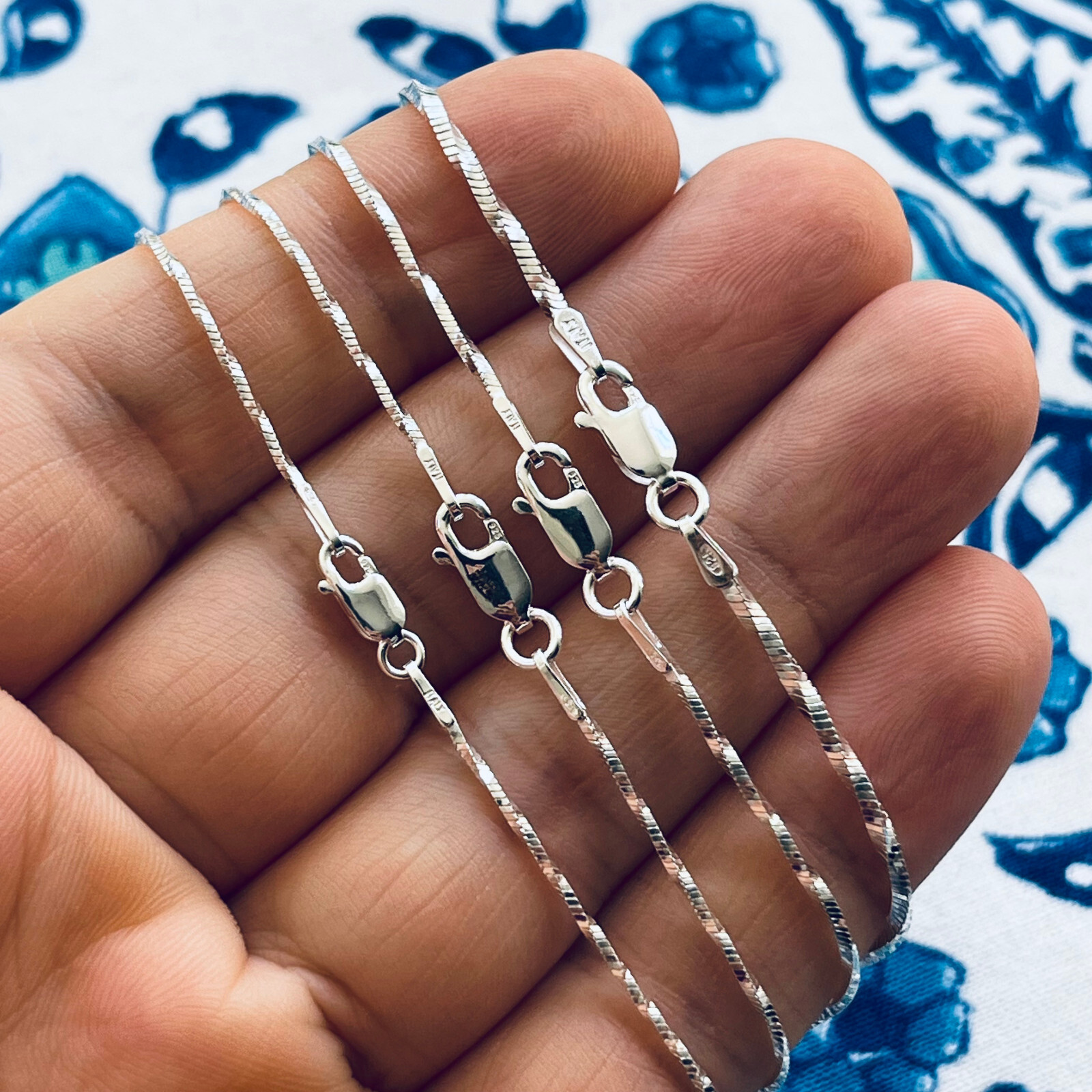 Real Solid 925 Sterling Silver Twisted Square Diamond Cut Snake Chain Necklace