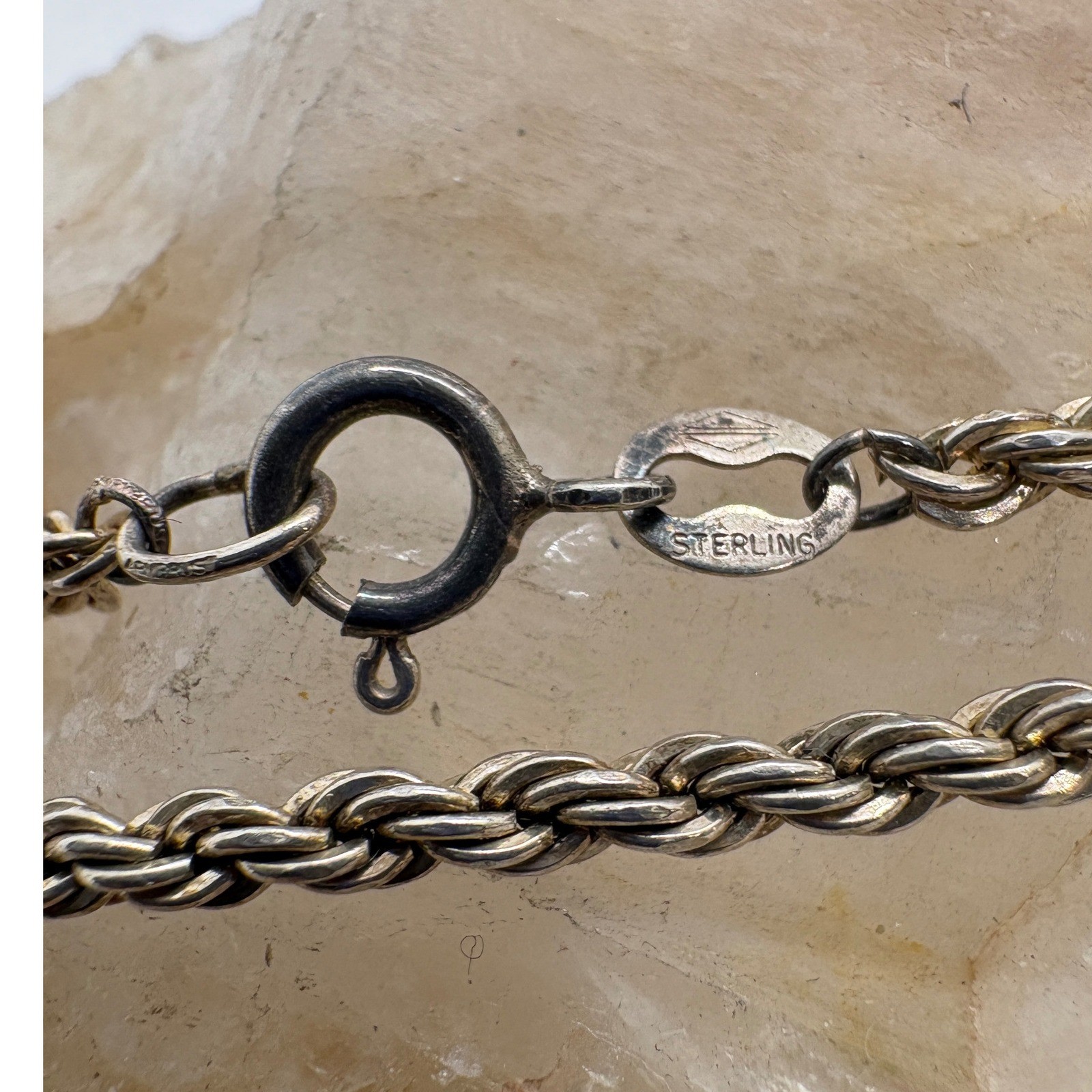 Sterling Silver Rope Chain Bracelet 7 Inch 925 Twisted Link 3.30g Vintage Style