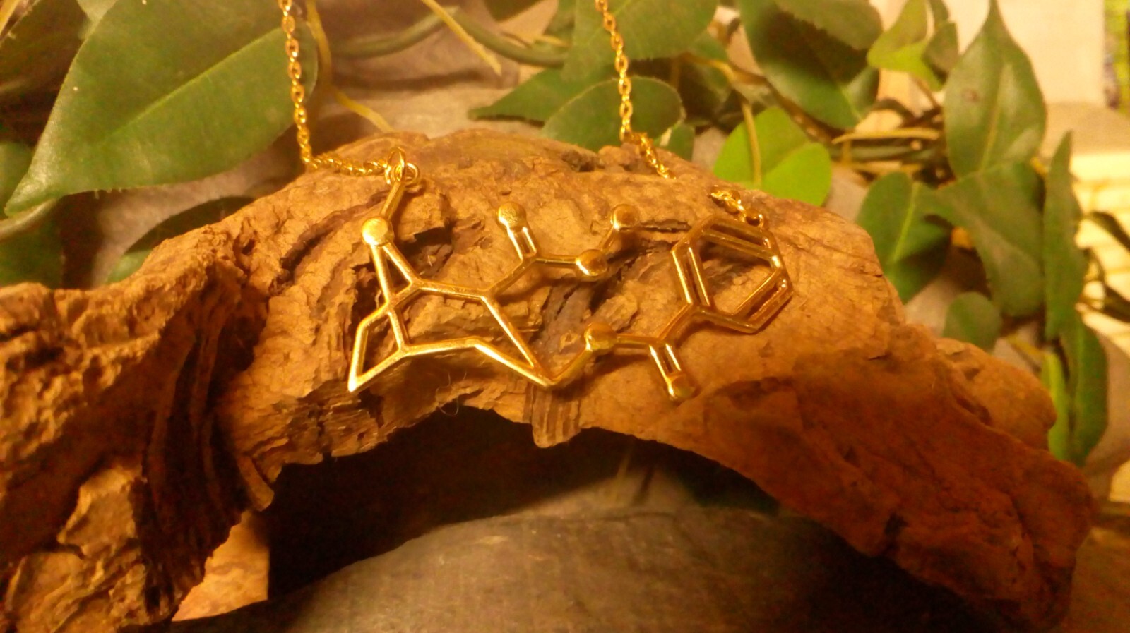 DOPAMINE SEROTONIN Molecule DNA genetic structure pendant necklace BRASS India